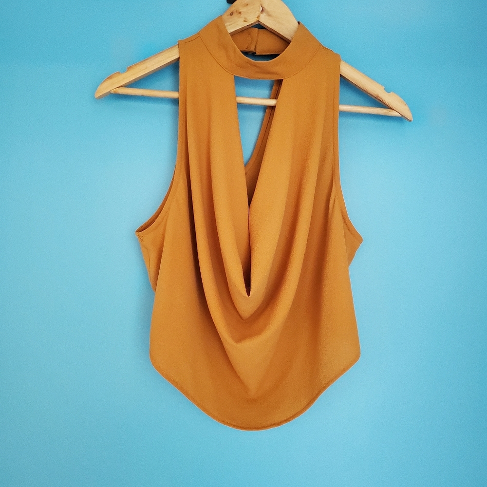 Timing Top Size Small Cowl Neck Mustard Yellow Sleeveless